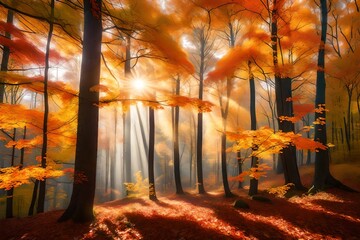 autumn forest in the morning. AI-Generated