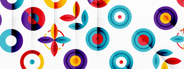 Colorful circles in a grid composition abstract background. Design for wallpaper, banner, background, landing page, wall art, invitation, prints, posters