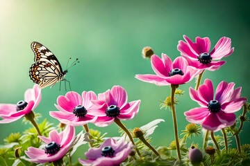 flowers and butterfly. AI-Generated