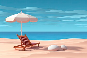 Fototapeta na wymiar beach chair and parasol with blue sky on a tropical beach. 3d