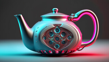 Teapot with a sleek and futuristic appearance featuring smooth curves LED accents and innovative materials