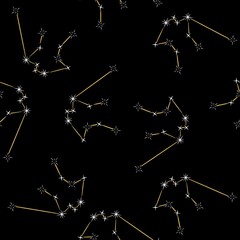 Zodiac sign space constellation seamless pattern