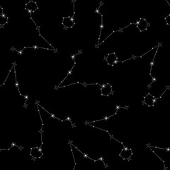 Zodiac sign space constellation seamless pattern