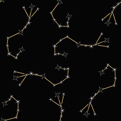 Zodiac sign space constellation seamless pattern
