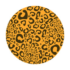 Leopard skin pattern in circle vector illustration. Cartoon drawing of seamless leopard skin pattern isolated on blue background. Wildlife concept