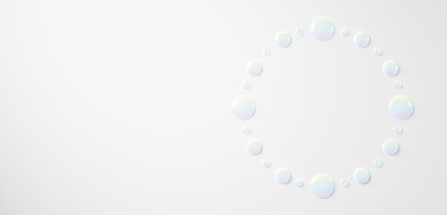 白い背景に円形に配置されたカラフルな水。水滴。（横長）