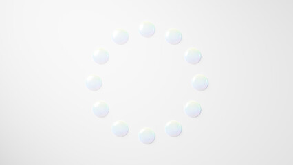 白い背景に円形に配置されたカラフルな水。水滴。（横長）