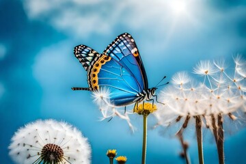 butterfly on a flower in sunlight. AI-Generated