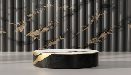 Modern ivory black marble podium stage platform display on background room, wallpaper. Png 1, Ai Generate 