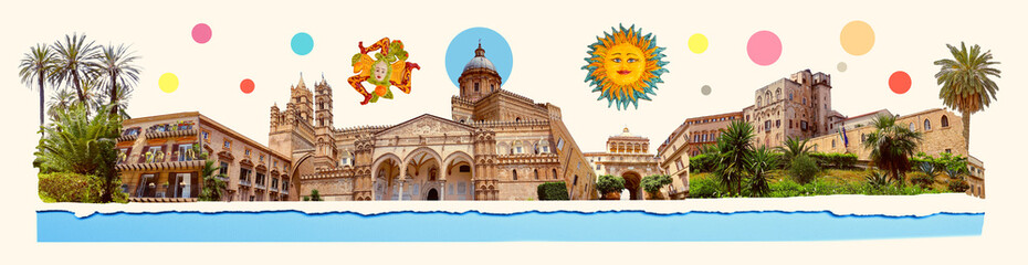 Fototapeta na wymiar Palermo, Italy postcard - travel place landmark photo collage.