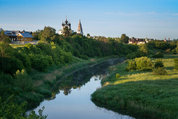 View of the Kamenka River flowing through the ancient city of the Golden Ring of Russia, Suzdal, Vladimir region