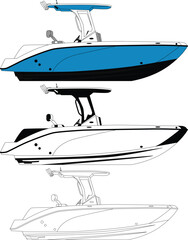 Boat vector, motorboat vector line art illustration