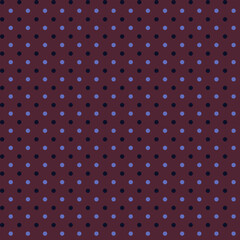  Trendy fabric seamless pattern with blue and black polka dots on a chocolate brown background