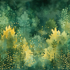 Fototapeta na wymiar Forest Green and Gold Watercolor Background. Generative AI.