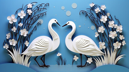 Nature background paper cut and craft style, romantic scenery , copy space, used for greeting card