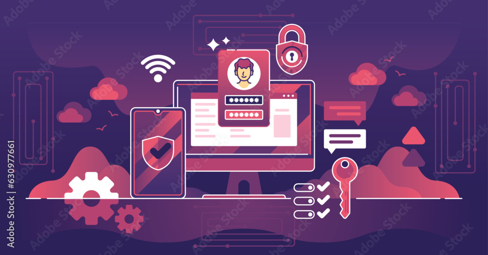 Aufkleber application security and mobile phone app digital protection outline concept. personal data, informa