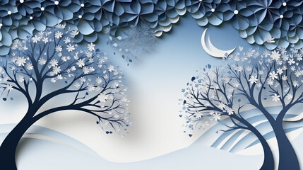 Nature background paper cut and craft style, romantic scenery , copy space, used for greeting card