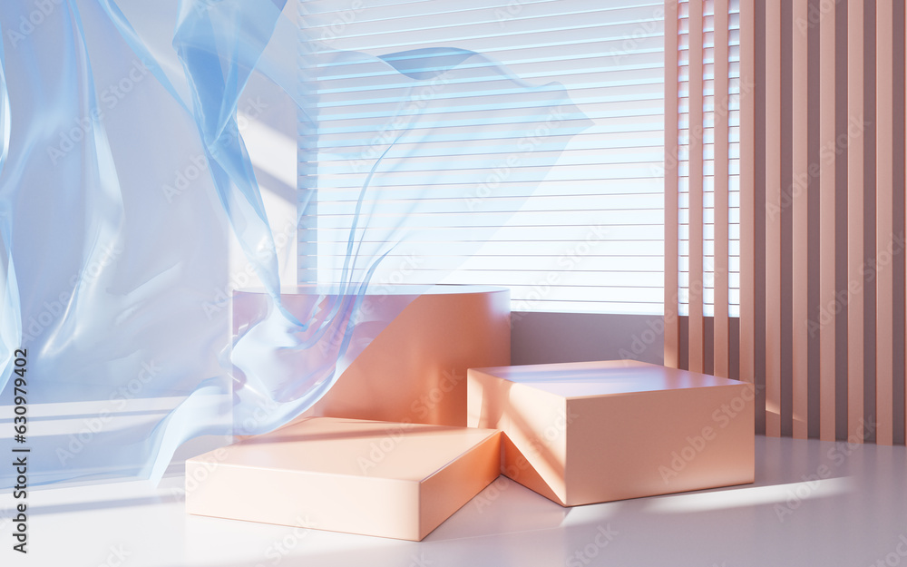 Poster interior architecture and empty stage, e-commerce background, 3d rendering.