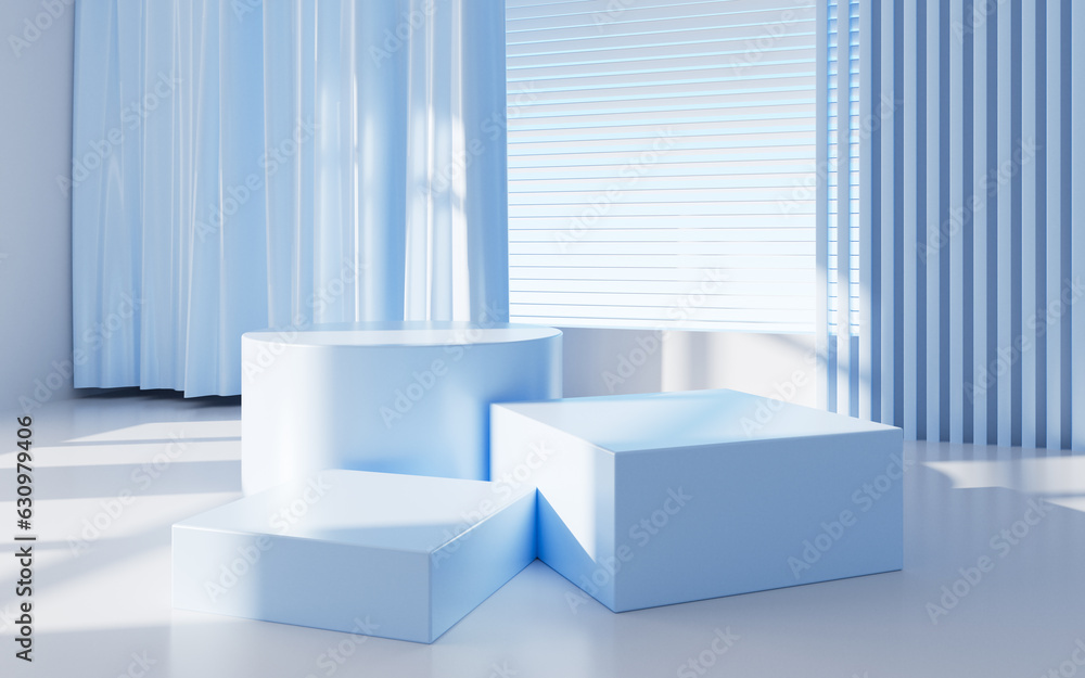 Poster interior architecture and empty stage, e-commerce background, 3d rendering.