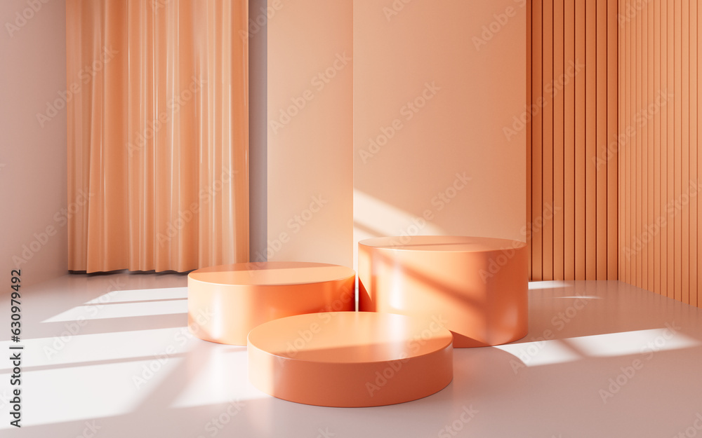 Poster interior architecture and empty stage, e-commerce background, 3d rendering.