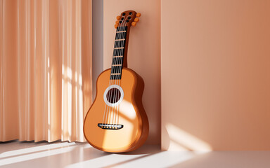 Guitar and interior geometric architecture, 3d rendering.