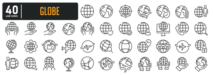 Globe simple minimal thin line icons. Related earth, globe, environment, communication. Editable stroke. Vector illustration.