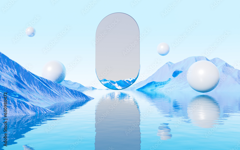 Poster abstract water surface and geometry background, 3d rendering.