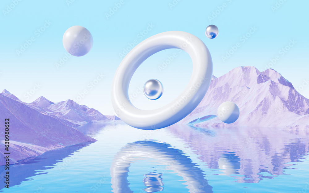 Poster abstract water surface and geometry background, 3d rendering.
