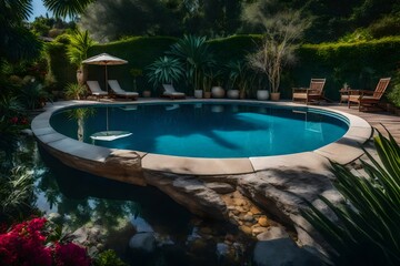 Fototapeta na wymiar swimming pool in the garden Created by AI