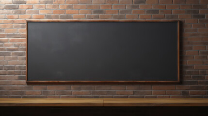A school blackboard hanging over a brick wall in the style of panoram