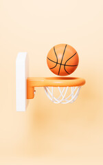 Naklejka premium Cartoon basketball and basketball hoop, 3d rendering.