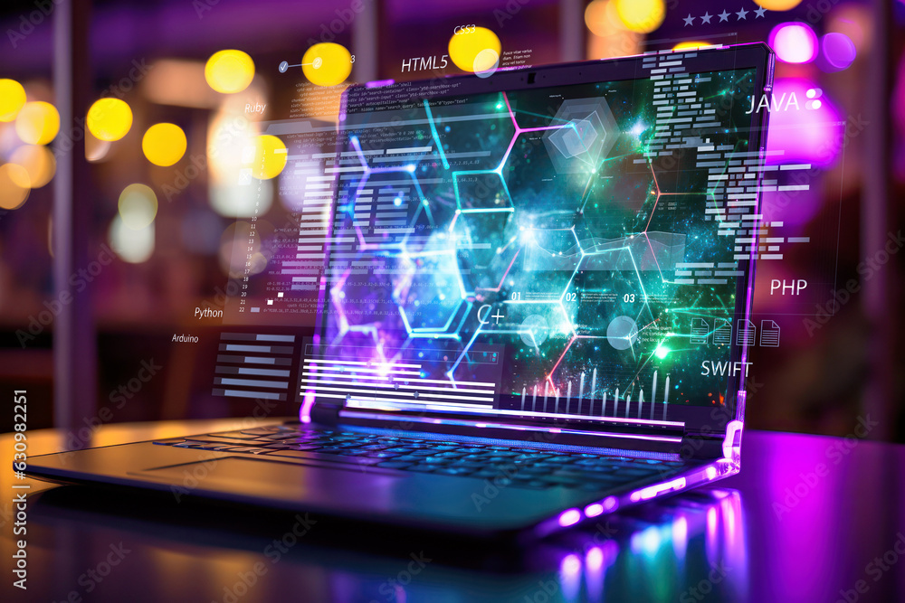 Wall mural image of laptop and programming