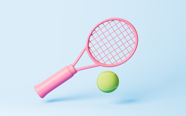 Cartoon tennis and tennis racquet, 3d rendering.