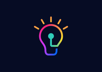 innovative, colorfull and sleek logo symbol of a light bulb, embodying modernity and creative ideas
