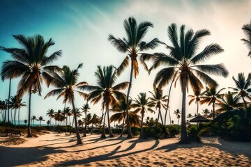 Fototapeta na wymiar palm trees on the beach Generated by AI