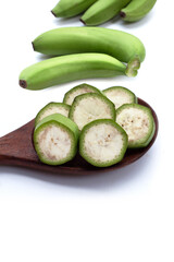 Raw banana isolated on white background.