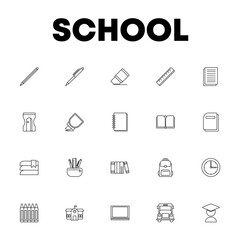 Vector school icon, sign, symbol collection line style editable