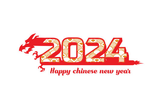 Red and gold happy lunar new year 2024 dragon isolated