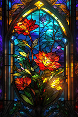 fictional stained glass window, generated by artificial intelligence