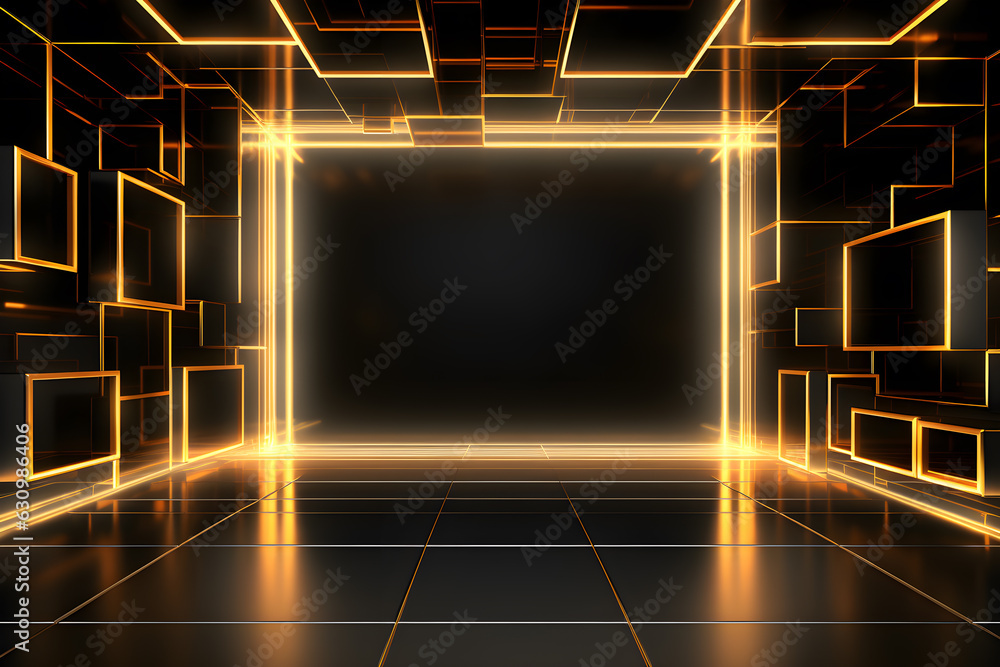 Poster golden and black wall room abstract background with elegance presentation display backdrops with glo