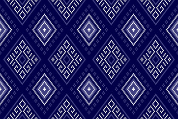 Indigo navy blue geometric traditional ethnic pattern Ikat seamless pattern border abstract design for fabric print cloth dress carpet curtains and sarong Aztec African Indian Indonesian 