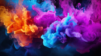 Abstract colorful neon ink explosion on black background