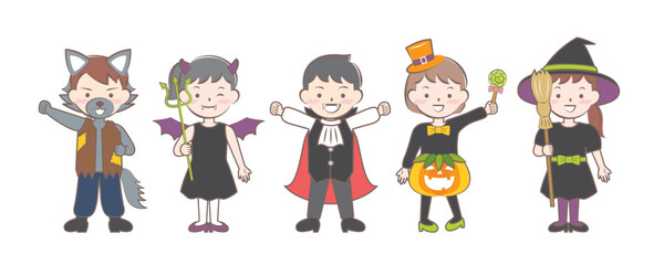 ハロウィンの仮装をした子供たちのイラスト