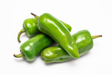 Green spicy chili on white background, isolated