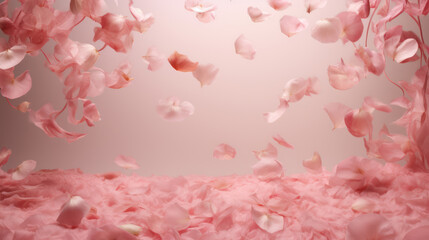 Pink rose petals on pink pale background. 