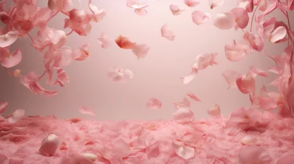Selbstklebende Fototapeten Pink rose petals on pink pale background.  © tashechka