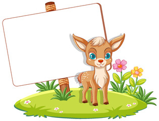 Cute Deer Cartoon Character with Nature