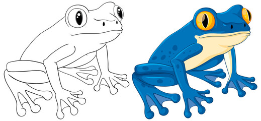Outline Blue Frog Cartoon Coloring Page