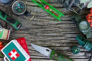 A set of items for tourism and survival in nature.