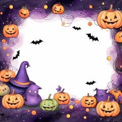 cute pumpkin and ghost frame for Halloween. Frame illustration of Halloween with pumpkin and ghost. Generative Ai.